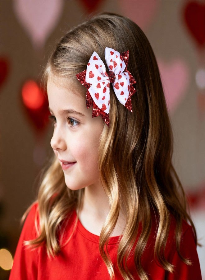 KCHIES Glittery Valentines Hair Bow Clips 2pcs 3.5in Red Heart Ribbon Bow Alligator Barrettes for Toddler Teen Flower Girls Women Wedding Party Dress Decor Accessories Birthday Gift - Image 3
